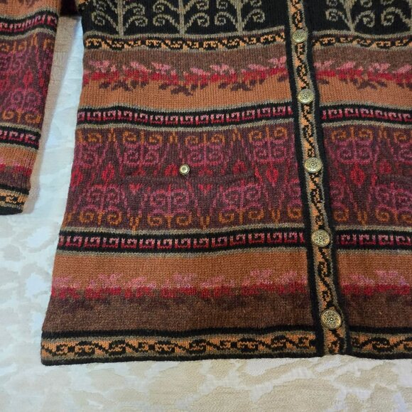 Icelandic Design XL Womens Floral Cardigan Shetland Wool Cottagecore Old Money - Picture 10 of 11